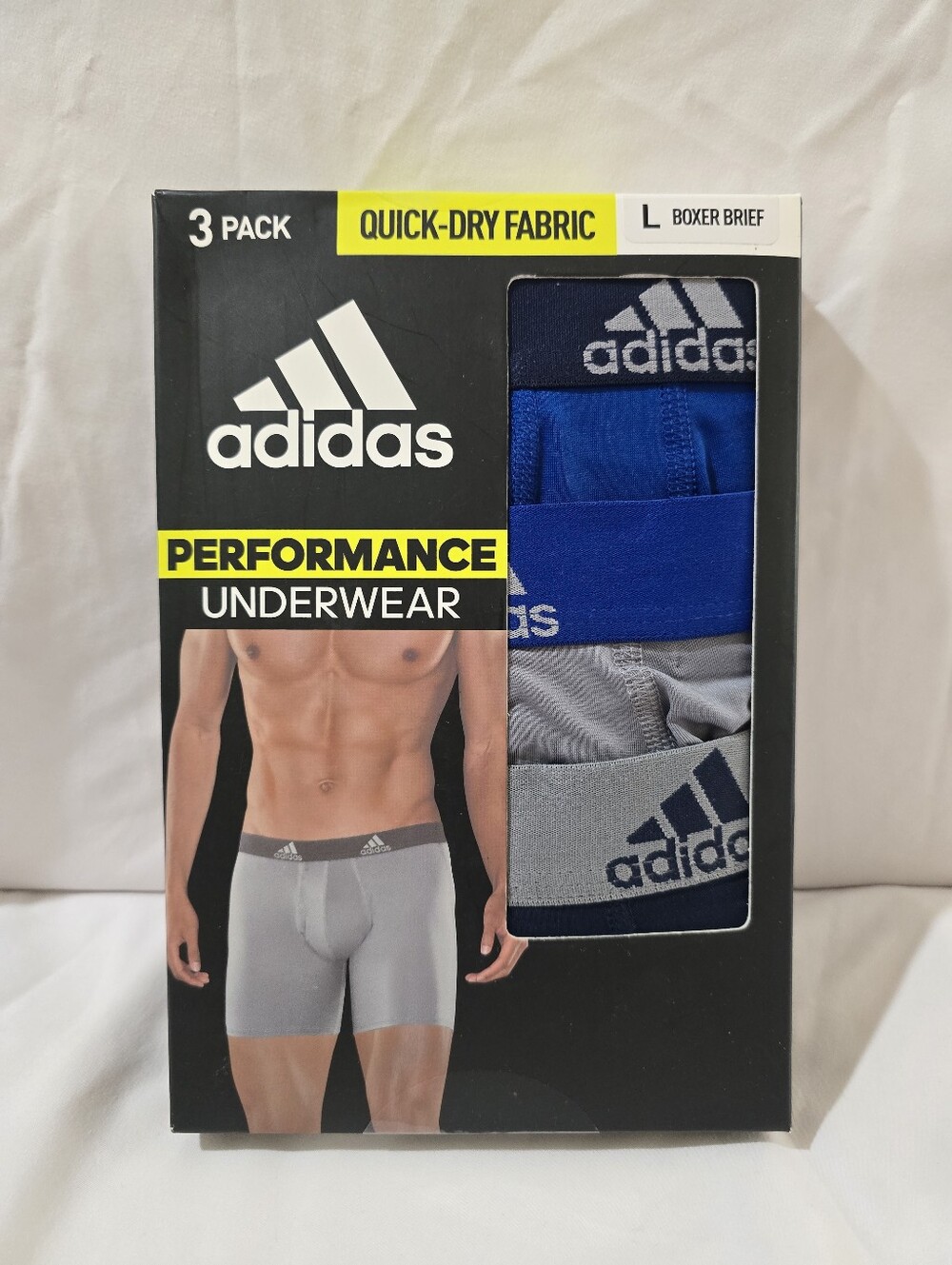 NWT Adidas Men 3 Pack Boxer Brief Quick Dry Performance Tagless 5" Inseam Large